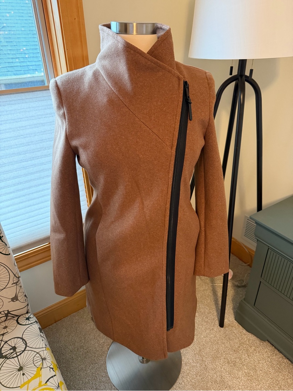 DKNY Asymmetrical Zip Trench Coat in Brown